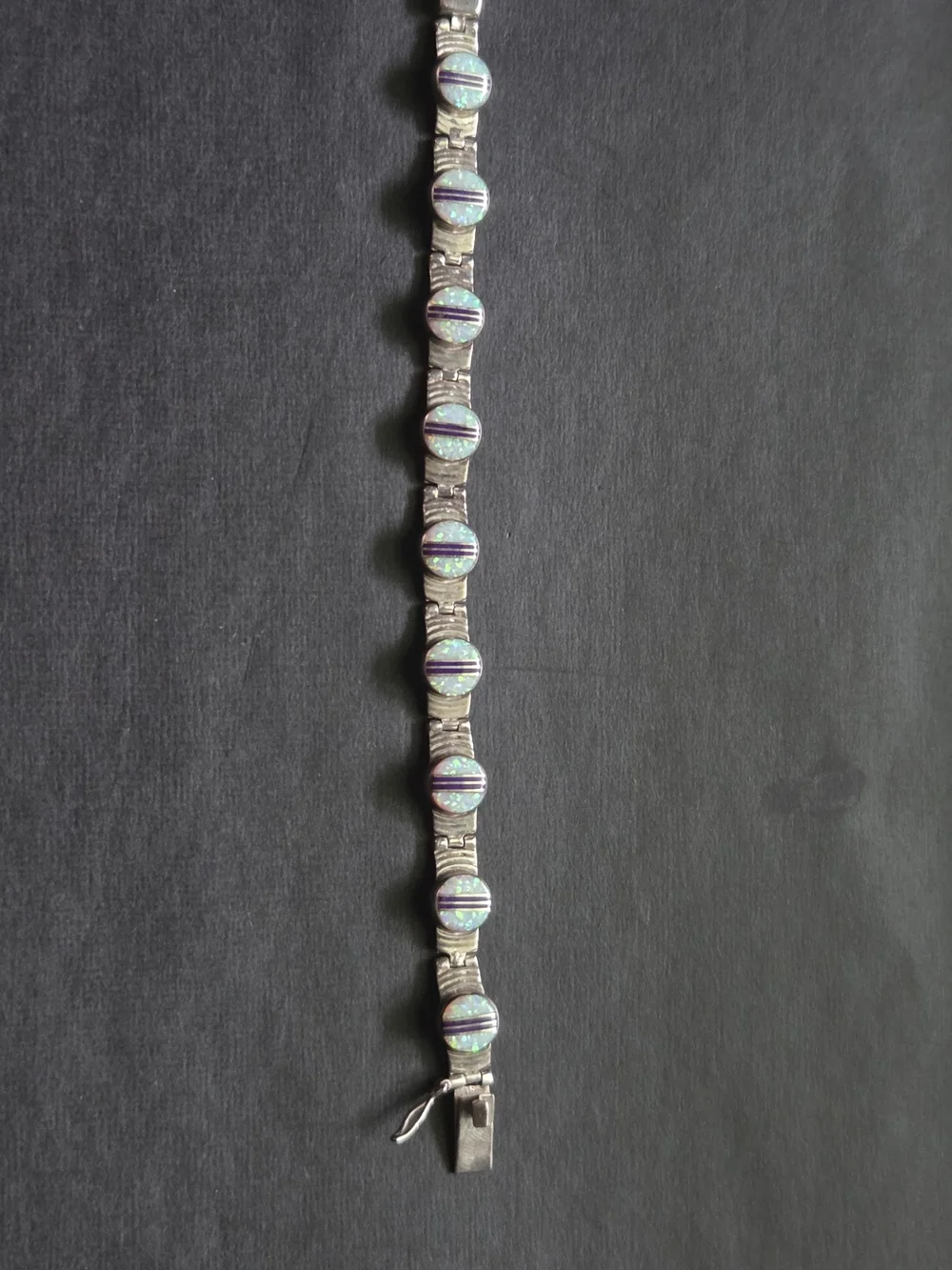 Vintage Sterling Silver Southwestern Fire Opal Inlay Link Bracelet QF 925 - Picture 7 of 9